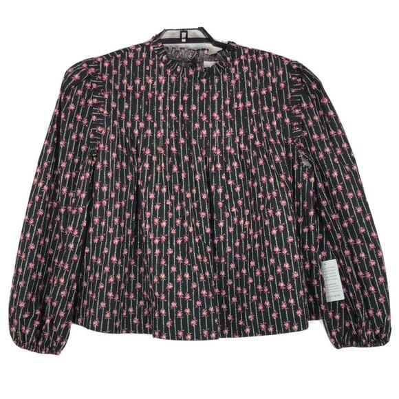WAYF  top black Linford floral pintuck blouse - Picture 2 of 6
